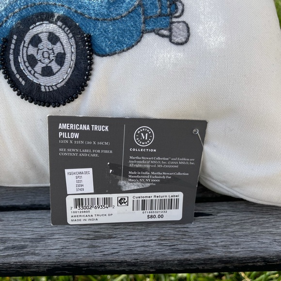 MARTHA STEWART AMERICAN TRUCK DECORATIVE PILLOW embroidered Rectangle new - Picture 4 of 9